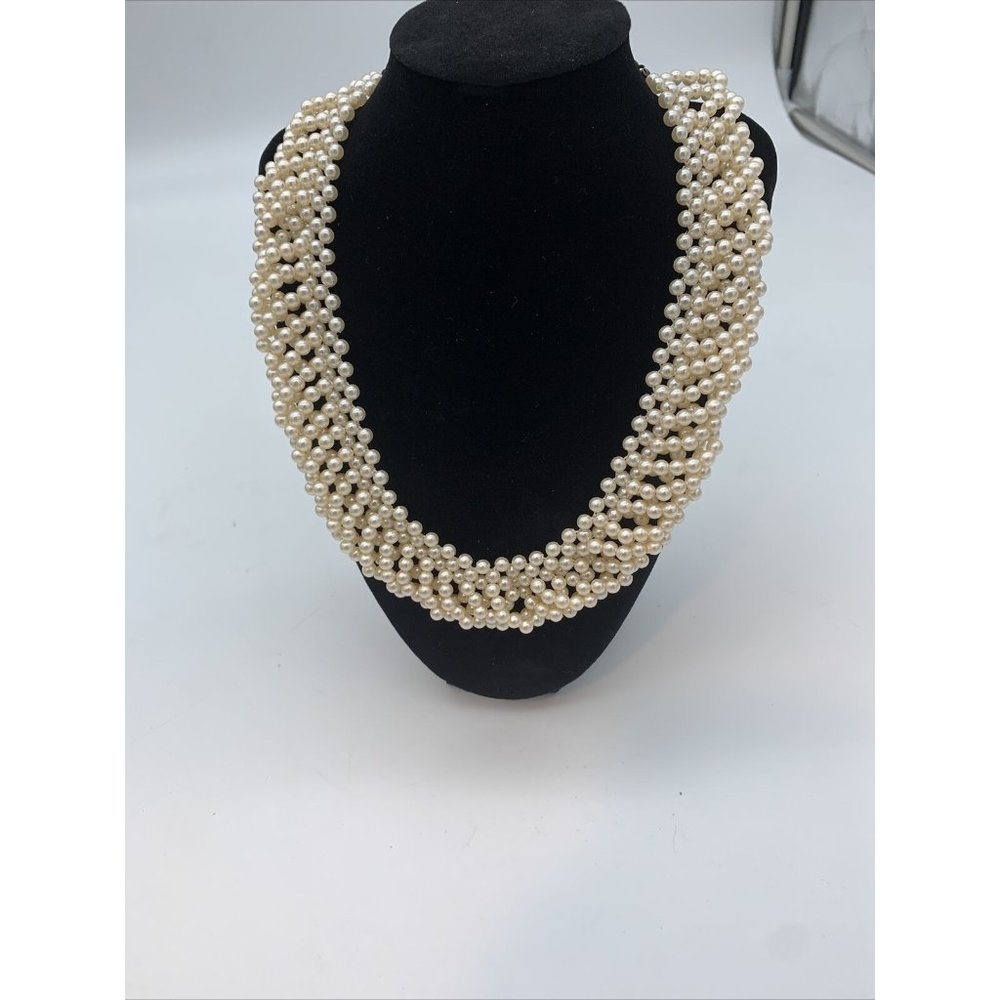 Vintage Faux Pearl Multi Stranded Necklace  16 In Long. Costume Jewelry